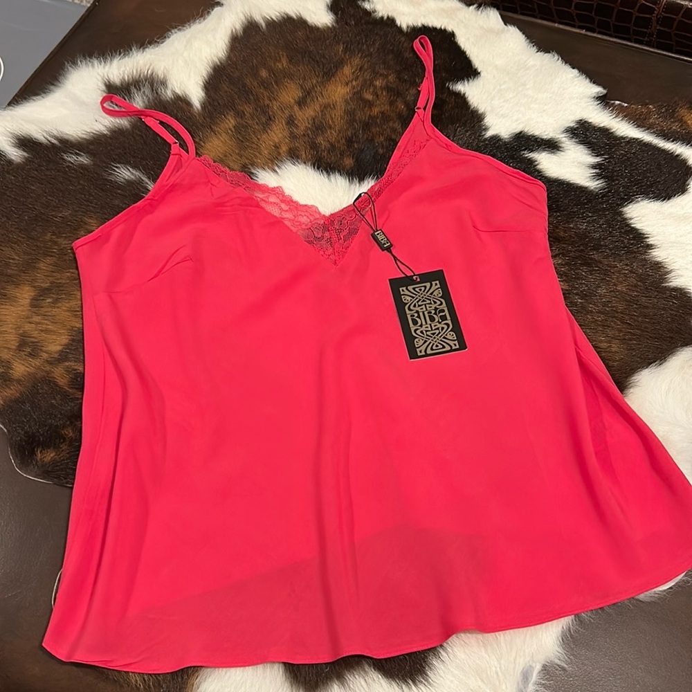 #009 NWT Biba Lace Cami; Color Hot Pink; Size 12 Medium; MSRP $26